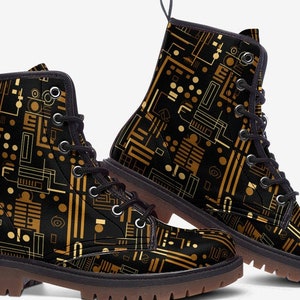 Black and Gold Boots Etsy