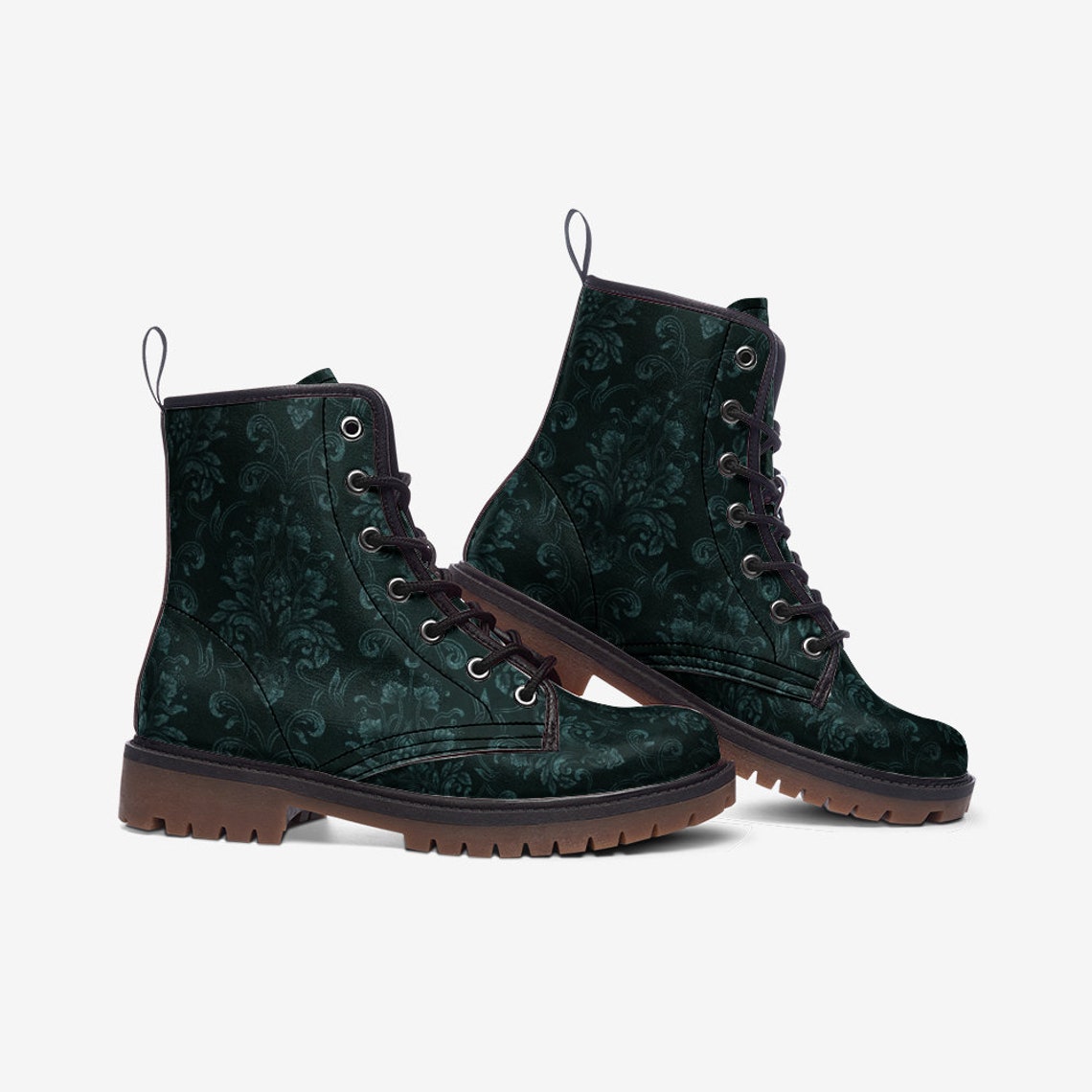 Green Abstract Ethnic Leather Boots for Women