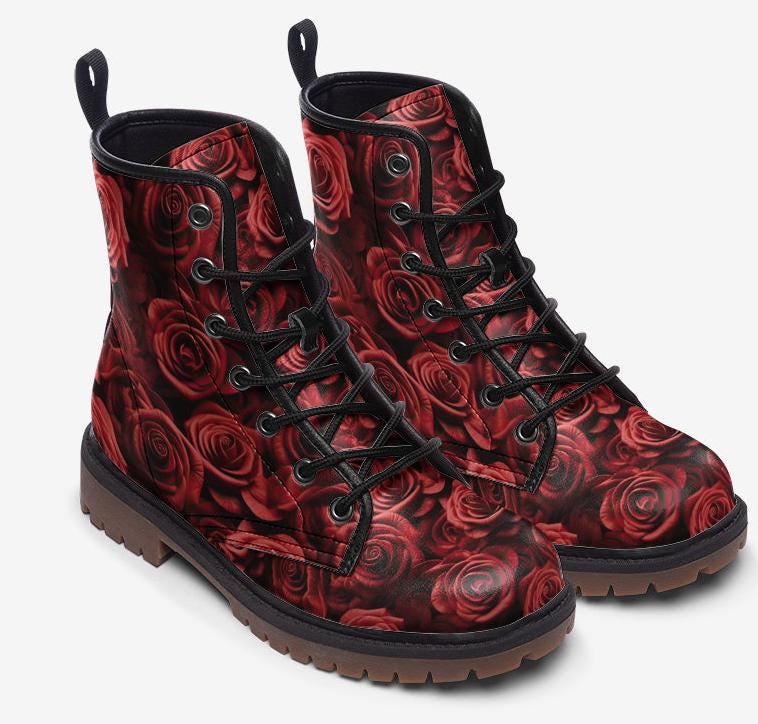Red Rose Floral Doodle Men's Boots