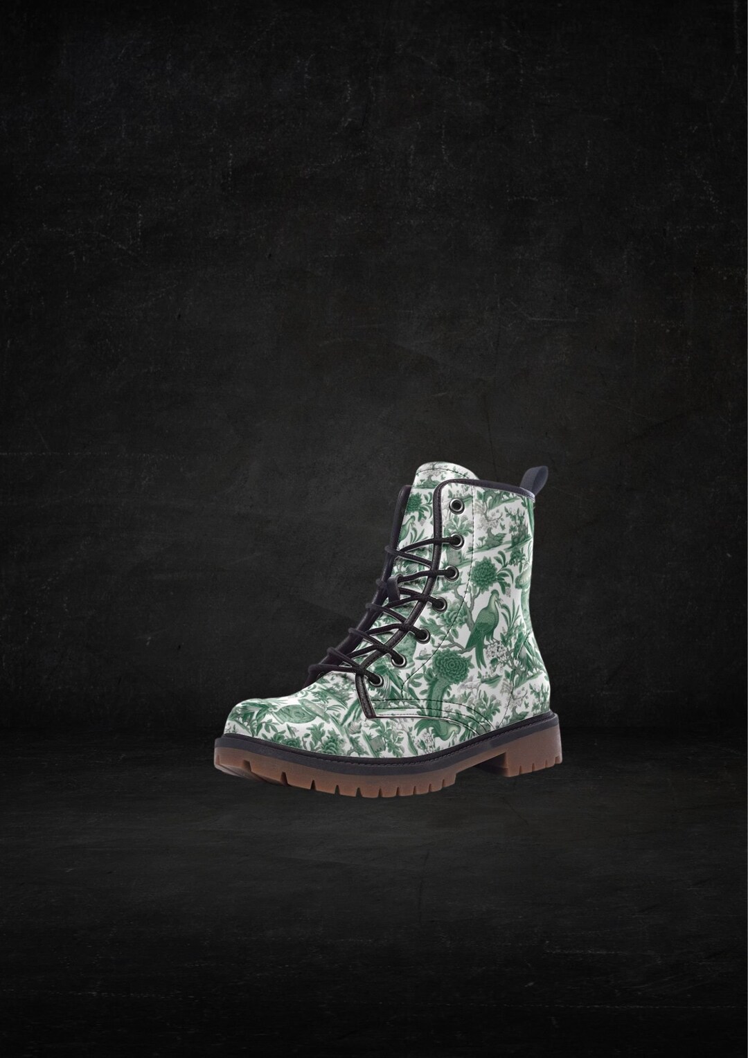 Abstract Green Ethnic Leather Boots for Women