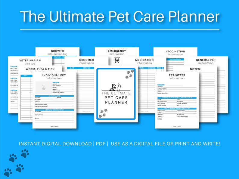 Printable Pet Planner, fillable Pet Planner, pet care planner, pet sitting forms, pet sitting, pet sitter notes, puppy organizer, pet care binder, cat care, kitten care, puppy care, dog planner, cat planner, pet care binder, veterinarian printable,