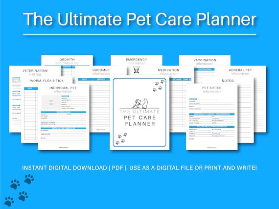 Printable Pet Planner, PDF, Pet Care Planner, Fillable Pet Planner, Pet Sitting Forms, Pet Sitter Notes, Puppy Organizer, Pet Care Binder