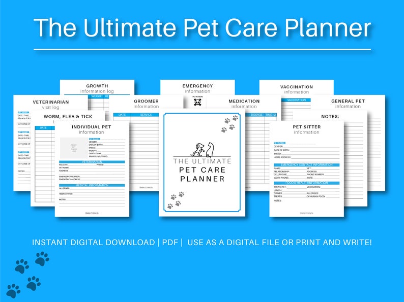Printable Pet Planner, fillable Pet Planner, pet care planner, pet sitting forms, pet sitting, pet sitter notes, puppy organizer, pet care binder, cat care, kitten care, puppy care, dog planner, cat planner, pet care binder, veterinarian printable,