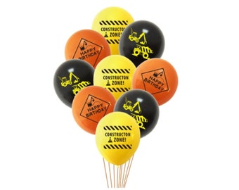 10er Set Happy Birthday Constuction Kipplaster Latex Ballon Boquet BQ71