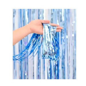 9 Ft long Set of Two Light Blue Foil Curtain Backdrop FC02