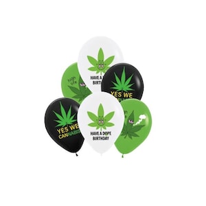 6 Pcs Set of Cannabis Weed Leaf Themed Happy Birthday Balloons BQ149