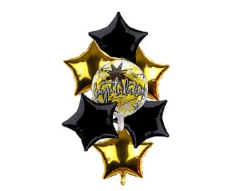 8 stuks gefeliciteerd ballonboeket, gouden ster en zwarte ster folieballonnen gefeliciteerd ballonboeket arrangement, prestaties