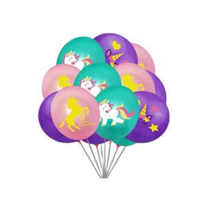 12 Teiliges Set Mix Einhorn Latex Ballon Bouquet BQ76