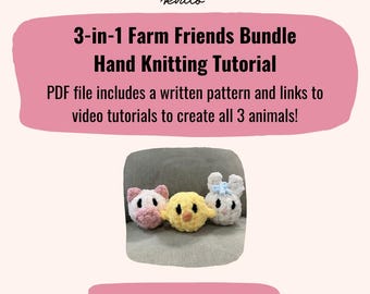 Farm Friends Video Tutorial Bundle | Hand Knitting Tutorials | Finger Knit Farm Animal Patterns | Digital Download