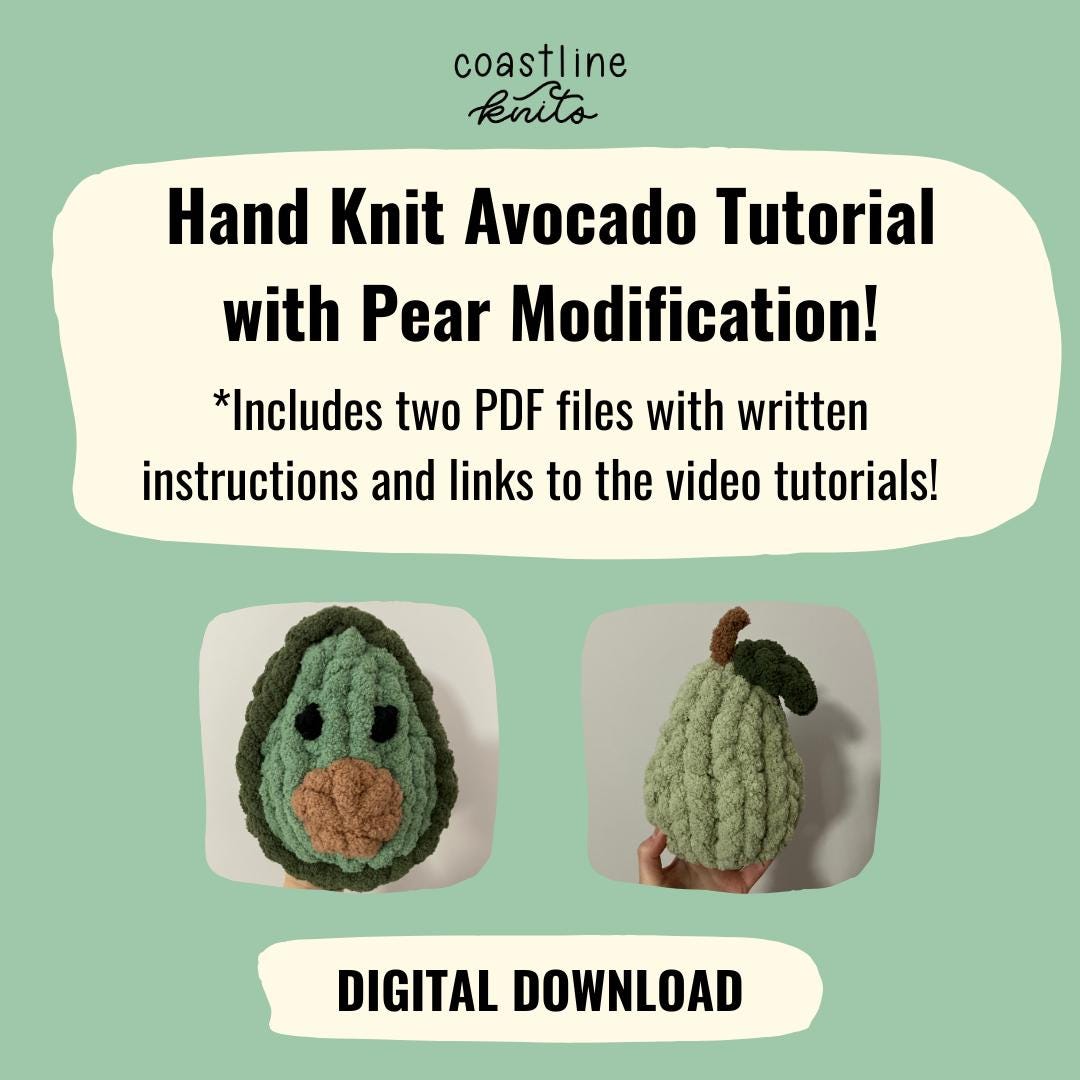 Video Tutorial Hand Knit Avocado with Pear Modification | Finger Knit Avocado Pattern | Finger Knit Pear Pattern | Digital Download