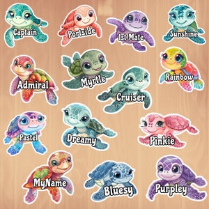 Personalized Sea Turtle Cruise Door Decoration Magnets, Cute & Colorful Sea Turtle Cruise Kids Magnets, Custom Cruise Magnets with Names