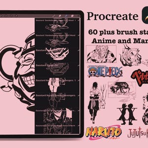 60 plusanime brush stamp vector stencil from tattoo and digital artist from program Procreate