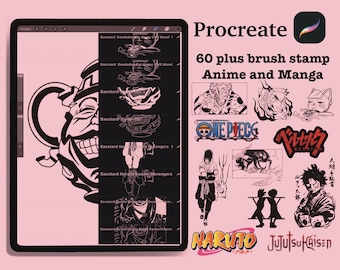 60 plus anime brush stamp vector stencil from tattoo and digital artist from program Procreate Digital Artist Brushset (Digital Download)