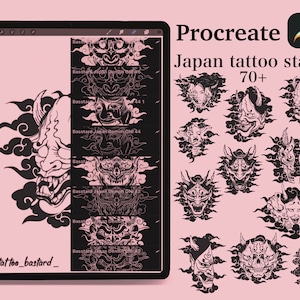 70 stamps Japan Demon ONI from tattoo and digital artist Procreate