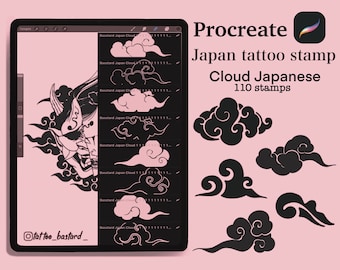 Japanese Cloud Tattoo Stamps for Procreate (110 Stamps) (Digital Download)