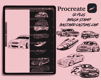 60 plus Brush Stamps Tattoo Tuning Car von Procreate Digitales Künstlerpinselset (Digitaler Download)