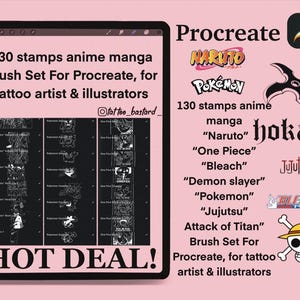 130+ Anime Manga Procreate Brush Stamps: Digital Artist Brushset (Digital Download))