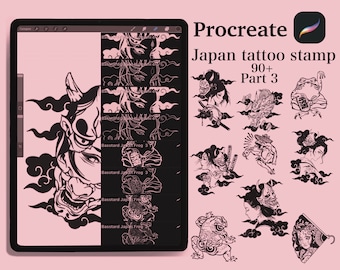90 plus brush stamps Japanese tattoo style project from tattoo and digital artist Procreate Digital Artist Brushset (Digital Download)