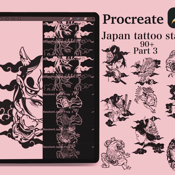 90+ brush stamps Japan tattoo project from tattoo and digital artist Procreate