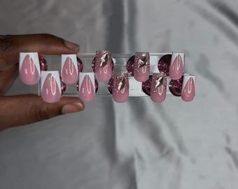 Acrylic Chrome French Tip with Bling Press on Nail Set