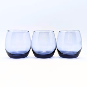 Vintage Blue-Tinted Stemless Wine Glasses - Set of Three (3)