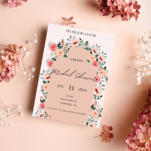Pink Floral Bridal Shower Invitation Template image 1