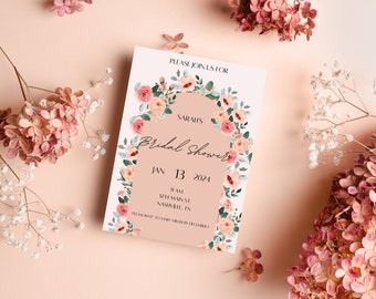 Pink Floral Bridal Shower Invitation Template