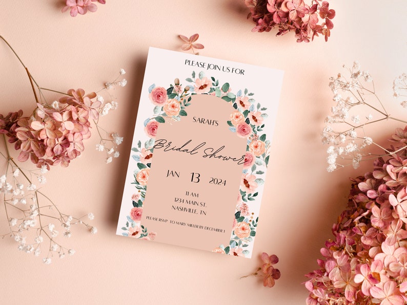 Pink Floral Bridal Shower Invitation Template image 1