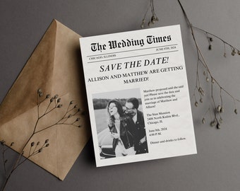 Newspaper Theme Wedding Save the Date