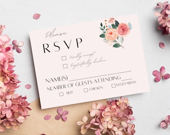 Pink Floral Wedding RSVP Card Template