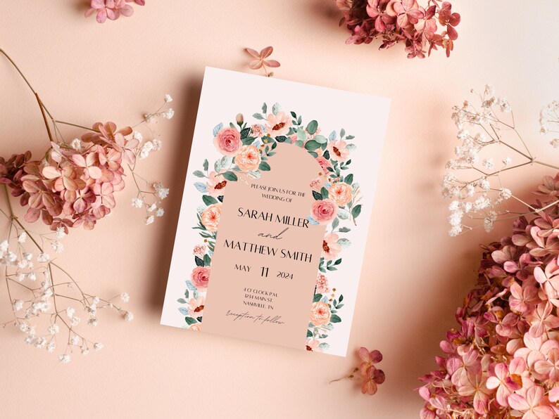 Pink Floral Wedding Invitation Template Bundle image 2