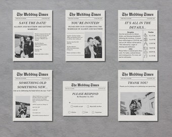 Newspaper Theme Wedding Invitation Template Bundle