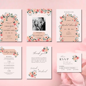 Pink Floral Wedding Invitation Template Bundle image 1