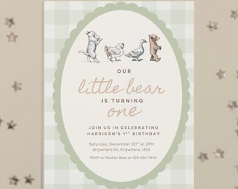 Little Bear Birthday Invitation Template, Boy, Girl, Neutral