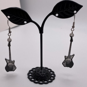 Rock & Roll: Black and white Guitar Dangle earrings