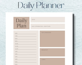 Neutral Daily Planner, Printable Daily Planner Page, One Page Planner, Digital Daily Planner, Daily Routine, Back to School, Daily Agenda