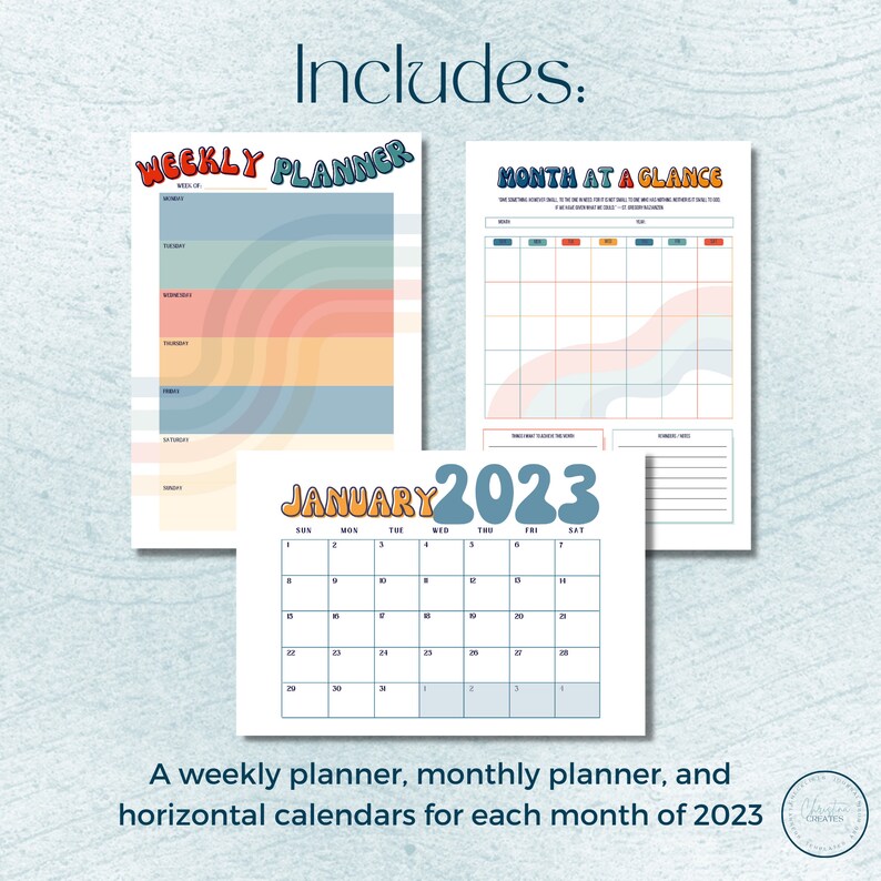 Retro Planner Pages Digital, Cute One Page Schedule, Daily Weekly Monthly Calendar Printable, A4 ...