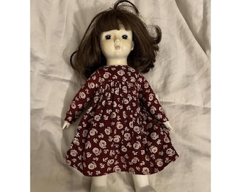 Vintage Haunted Creepy Wind Up Musical Doll Burgundy Floral Dress Oddity Mystery