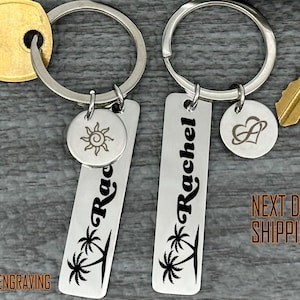 Personalized Palm Tree Keychain for Her, Custom Tropical Name Keyring Gift, Stainless Steel Beach Accessory, Vacation Bag Charm, Rachel Gift