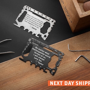 Tarjeta de billetera con mensaje personalizado en negro y plata, tarjeta de inserción de billetera, tarjeta de billetera de metal, regalo de aniversario, regalo de Navidad para papá