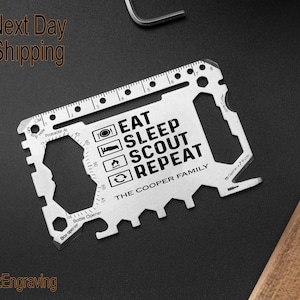 Carte personnalisée Scout Family, porte-monnaie personnalisé, motif Eat Sleep Scout, expédition le jour suivant, cadeau pratique pour papa