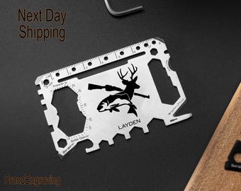 Personalized Hunting and Fishing Multi-Tool Card, Custom Engraved Outdoor Gear,Black & Silver Survival Tool,Next Day Shipping,Christmas Gift