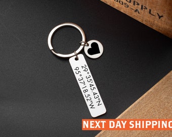 Personalized Stainless Steel Keychain, Customized Keychain, Coordinates key chain longitude latitude keychain,Best Gift
