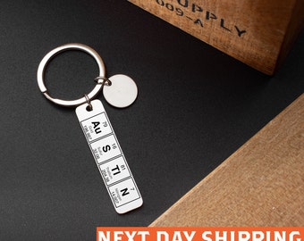 Custom Periodic Table Element Name Key Chain, Customized Name Keychain, Custom Chemistry Gift for Science Geeks and Teachers