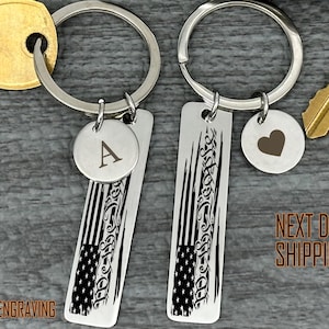 Engraved &#39;We the People&#39; Keychain: Custom Initial Charm, American Flag