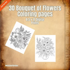 30 Bouquet of Flowers Coloring Pages Digital PDF/PNG