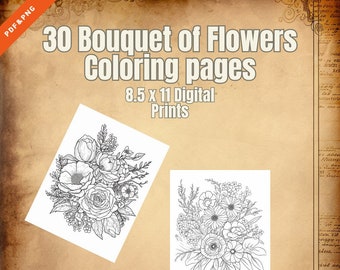 30 Ramo de Flores para Colorear Páginas Digital PDF/PNG