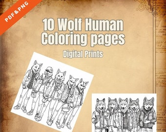 10 páginas para colorear de lobo humano PDF/PNG digital