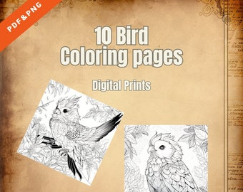 10 páginas para colorear de pájaros PDF/PNG digitales