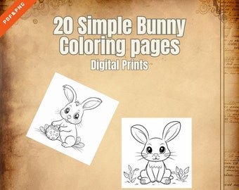 20 páginas simples para colorear de conejitos PDF/PNG digitales